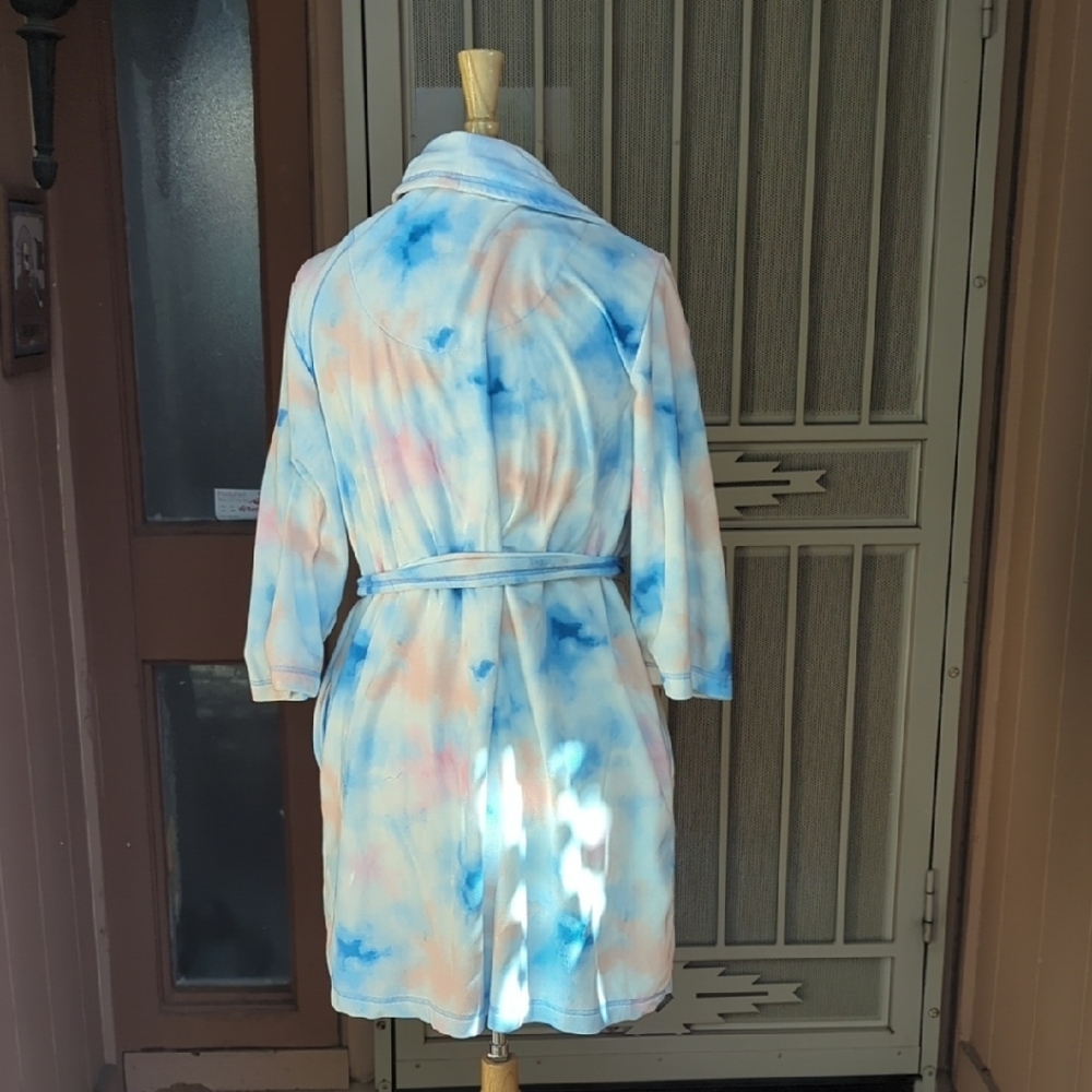 Jane and Bleecker Blue and Peach Plush Tie-Waist Jacket - Picture 5 of 6